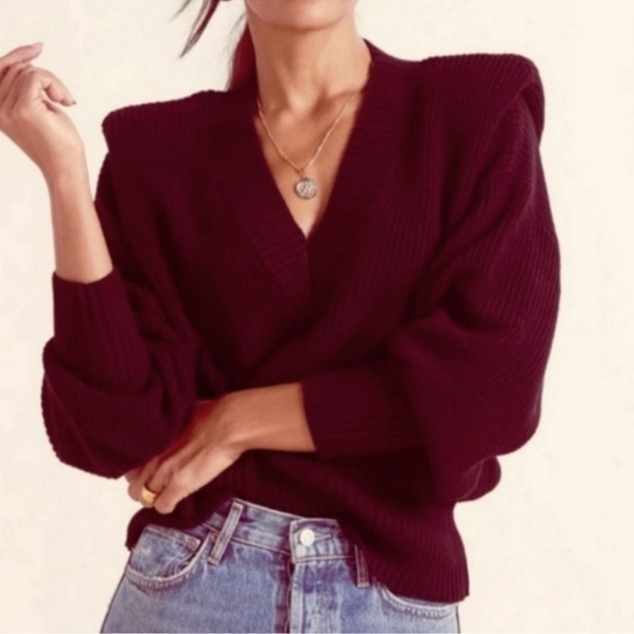 pistola Sweaters - NWT Pistola Camille Strong Shoulder Sweater V Neck Merlot Burgundy Evereve